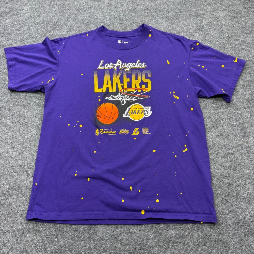 Nike NBA Los Angeles Lakers Paint Splatter Graphic T-Shirt Purple Mens Medium